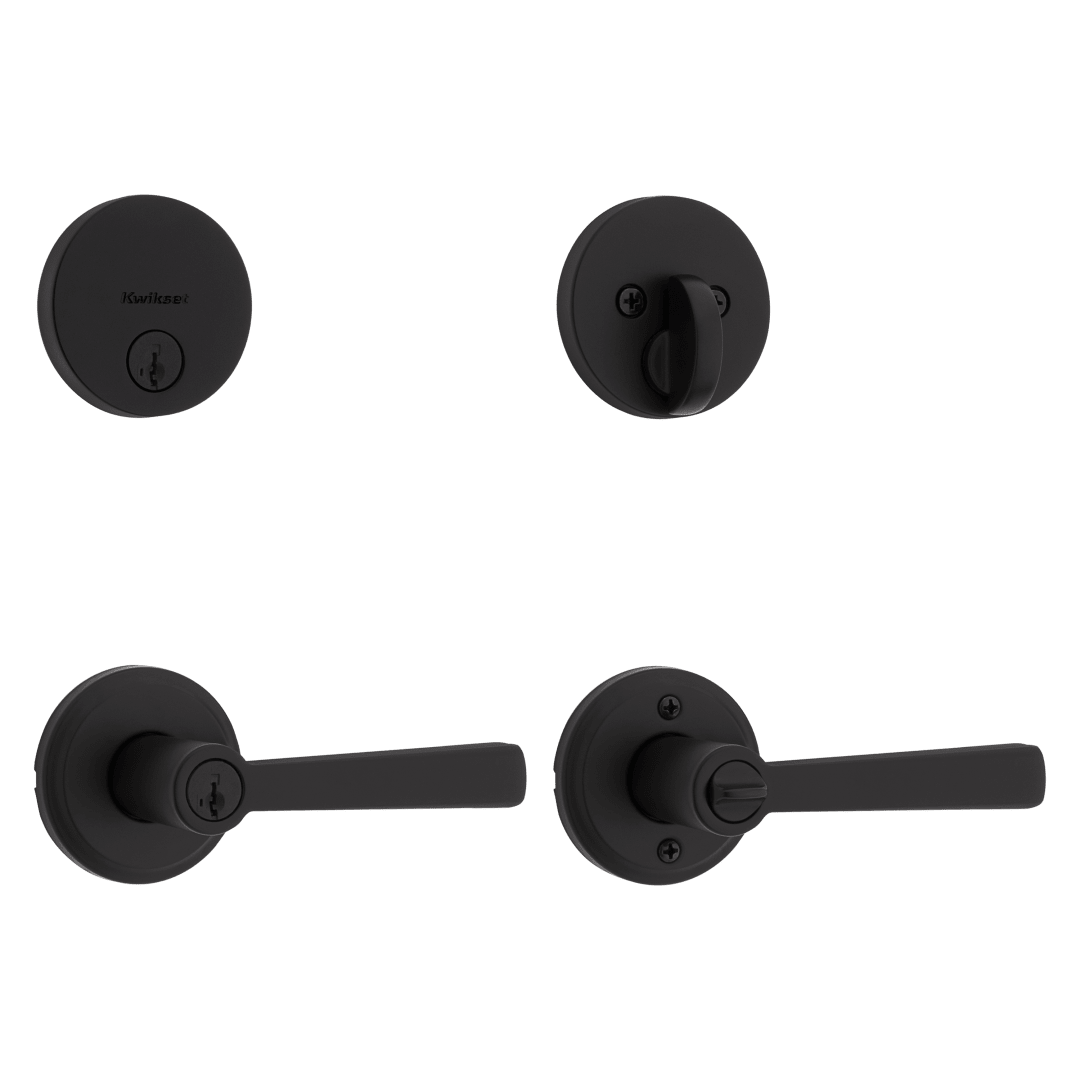 991 Trafford Keyed Entry Lever and Single Cylinder Deadbolt Combo Pack featuring SmartKey Security™ in Matte Black