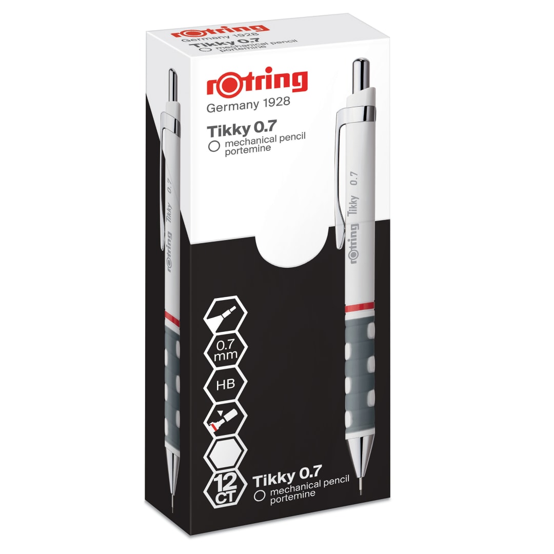 rOtring Tikky portaminas | HB de 0,70 mm | cuerpo blanco | caja de 12