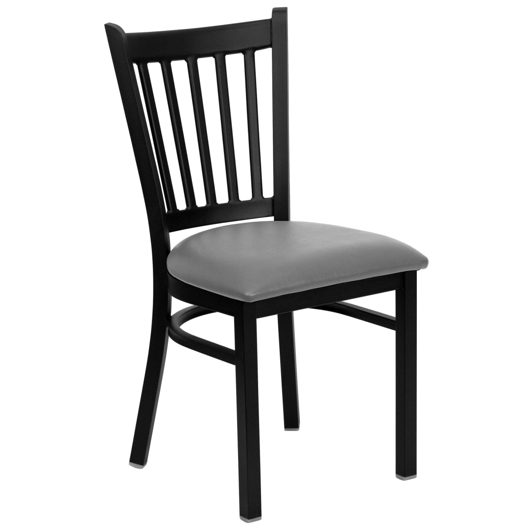 HERCULES Series Black Vertical Back Metal Restaurant Chair - Custom Upholstered Seat