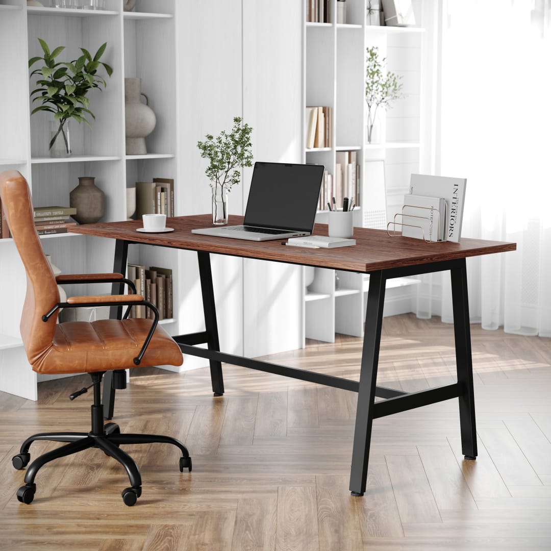 Redmond Commercial 60x30 Conference Table with 1" Thick Double Sided Laminate Table Top with PVC Edging and Heavy Duty A-Frame Steel Base, Walnut