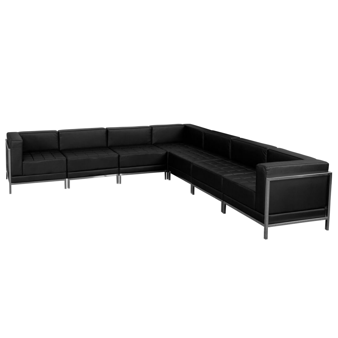 HERCULES Imagination Series Black LeatherSoft Sectional Configuration with Ganging Clips, 7 Pieces