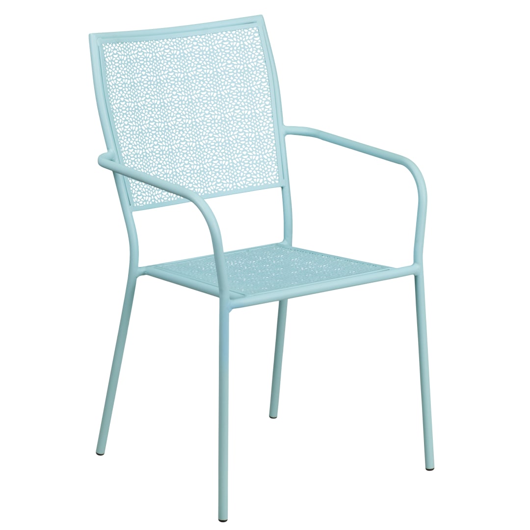 Oia Commercial Grade Sky Blue Indoor-Outdoor Steel Patio Arm Chair with Square Back