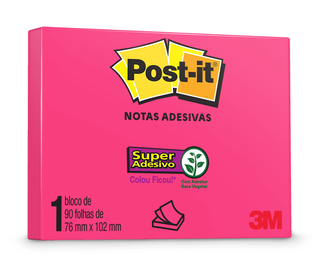 Bloco de Notas Adesivas Post-it®, Rosa, 76 mm x 102 mm, 90 Folhas