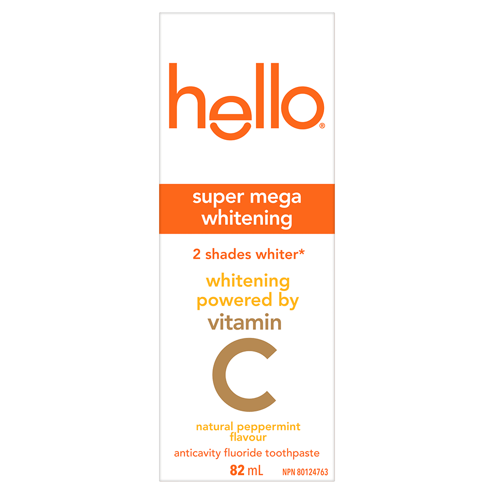 Hello Super Mega Whitening Toothpaste with Fluoride, Natural Peppermint Flavour, 82 mL Tube