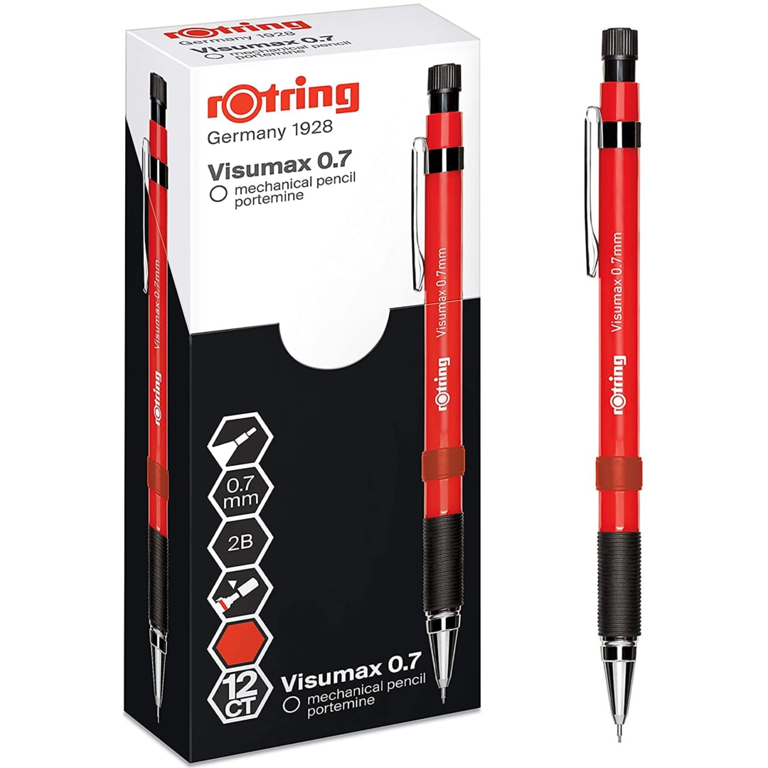 rOtring Visumax Mechanical Pencil | 0.7 mm | 2B Lead | Red Barrel | 12 Count
