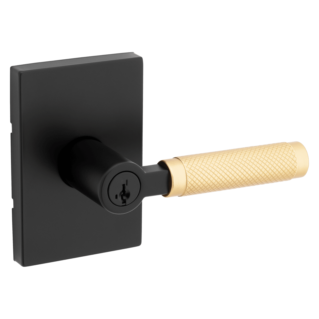 Prava Keyed Entry Lever featuring SmartKey Security™ in Matte Black and Satin Brass