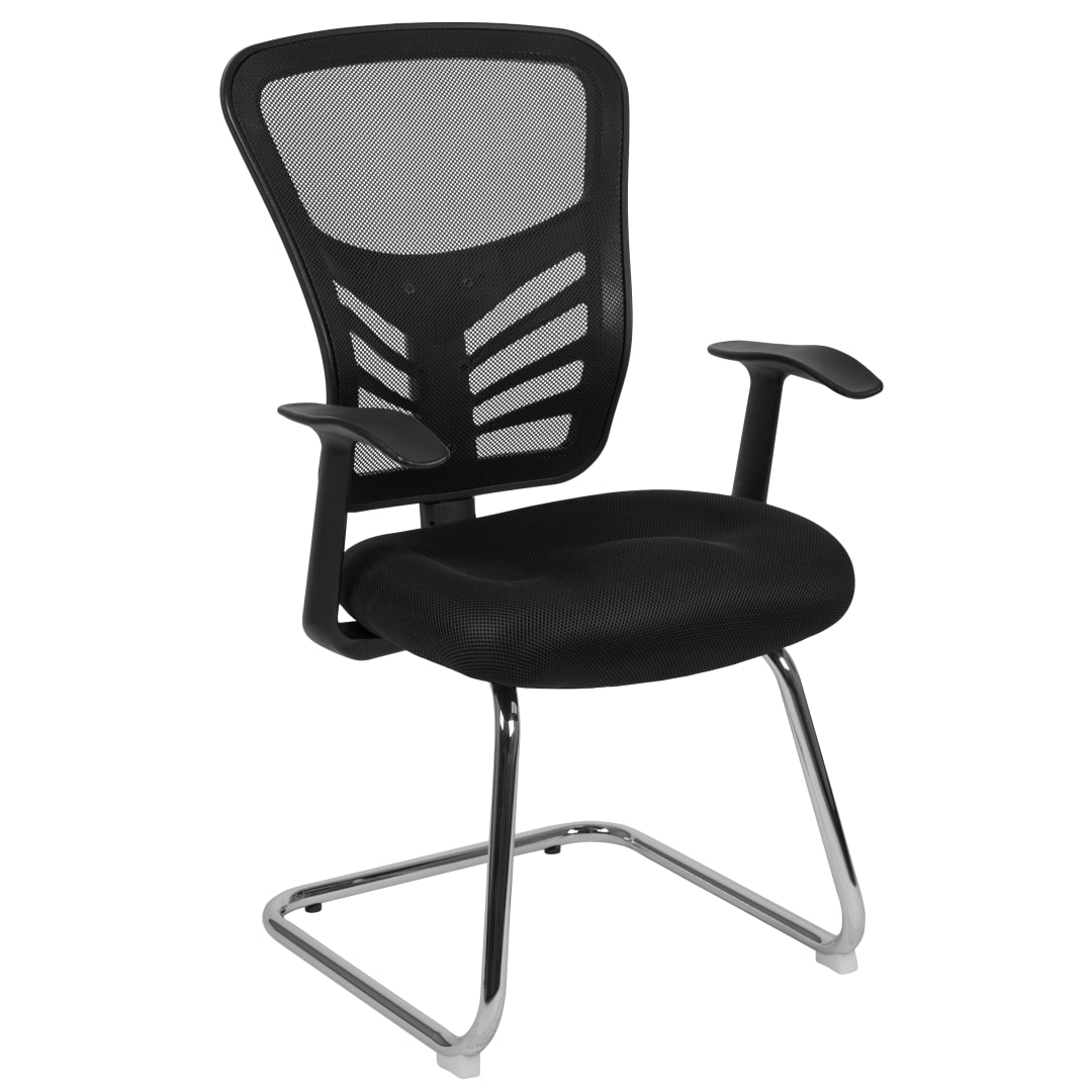 Steve Black Mesh Side Reception Chair with Chrome Sled Base