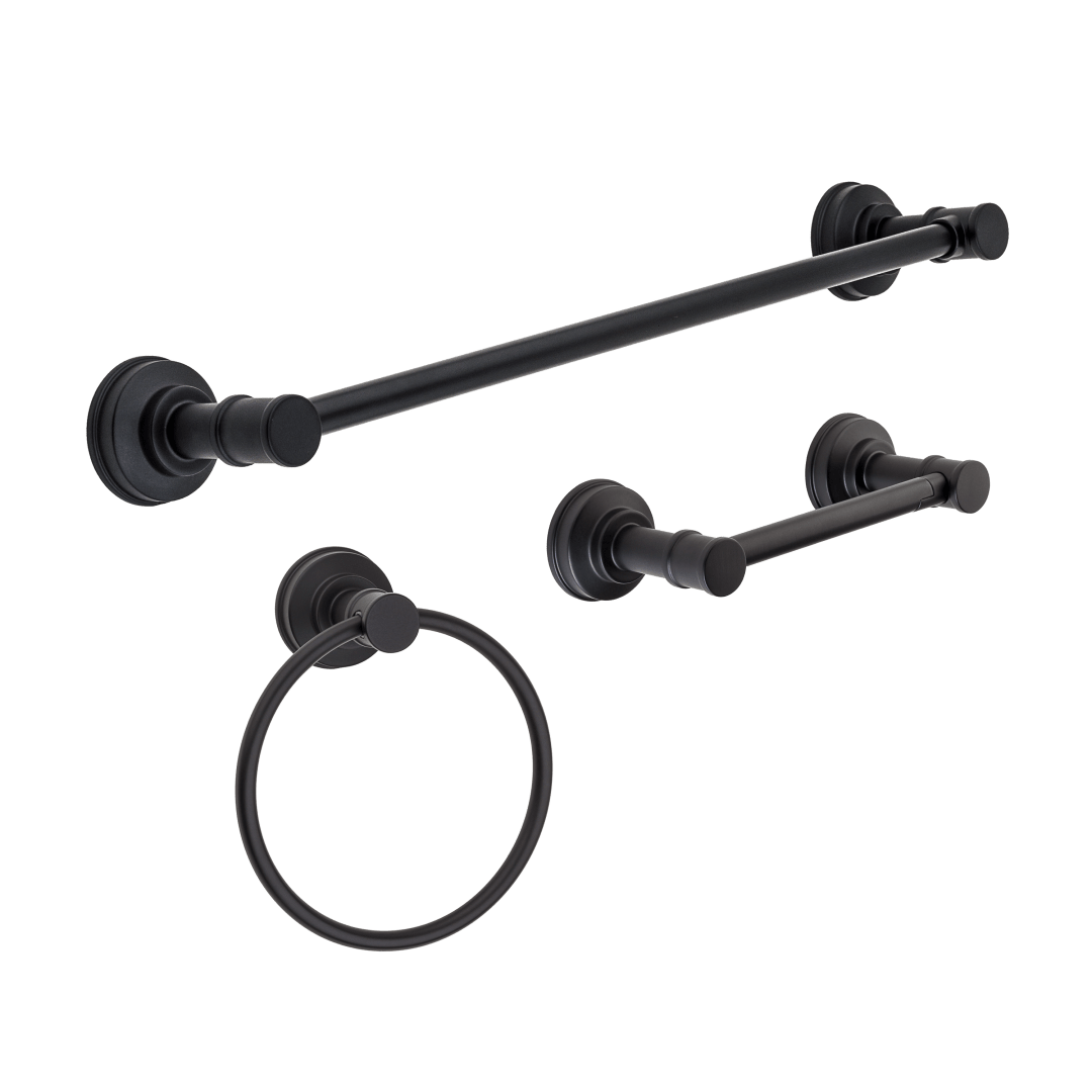 Breckenridge 3-Piece with Invisihook Bathroom Accessory Kit in Matte Black