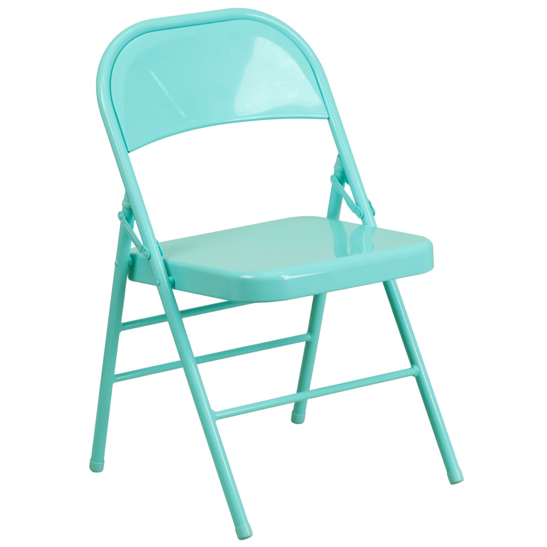 HERCULES COLORBURST Series Tantalizing Teal Triple Braced &amp; Double Hinged Metal Folding Chair