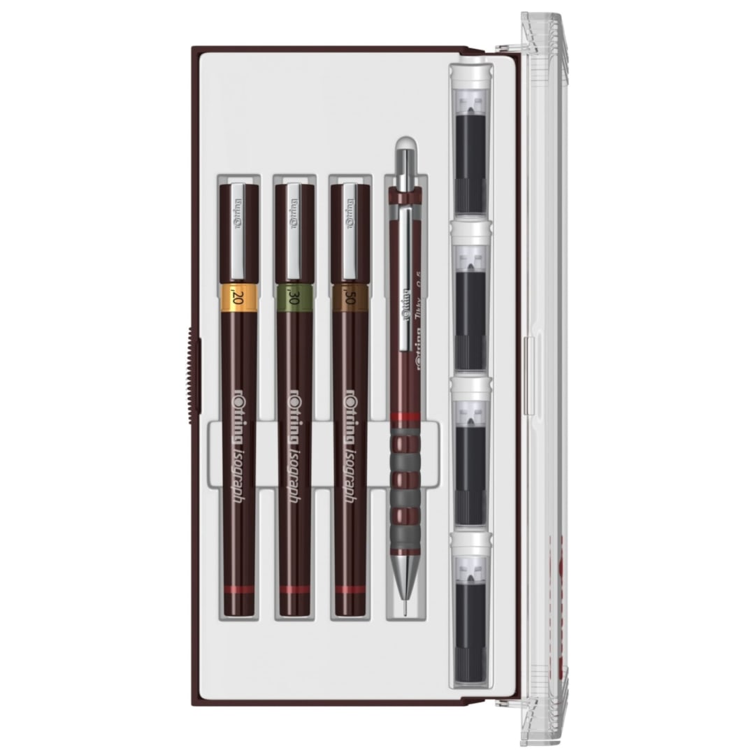 rOtring Isograph Junior Set 3x Technical Pens | 0.20mm, 0.30mm, 0.50mm Fineliner Pens + Accessories