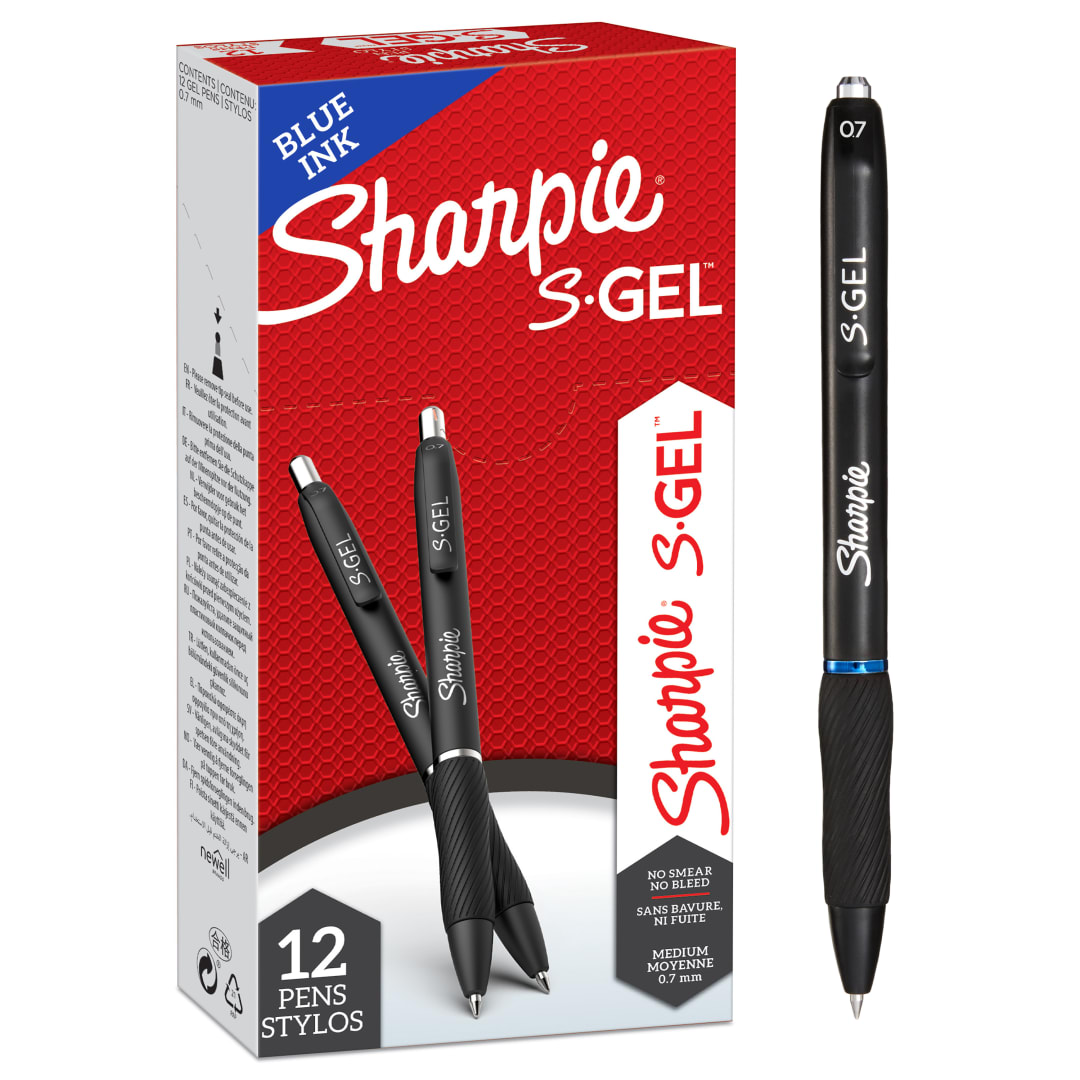 Sharpie S-Gel | Bolígrafos de gel | Punta mediana (0,7 mm) | Tinta azul | 12 unidades