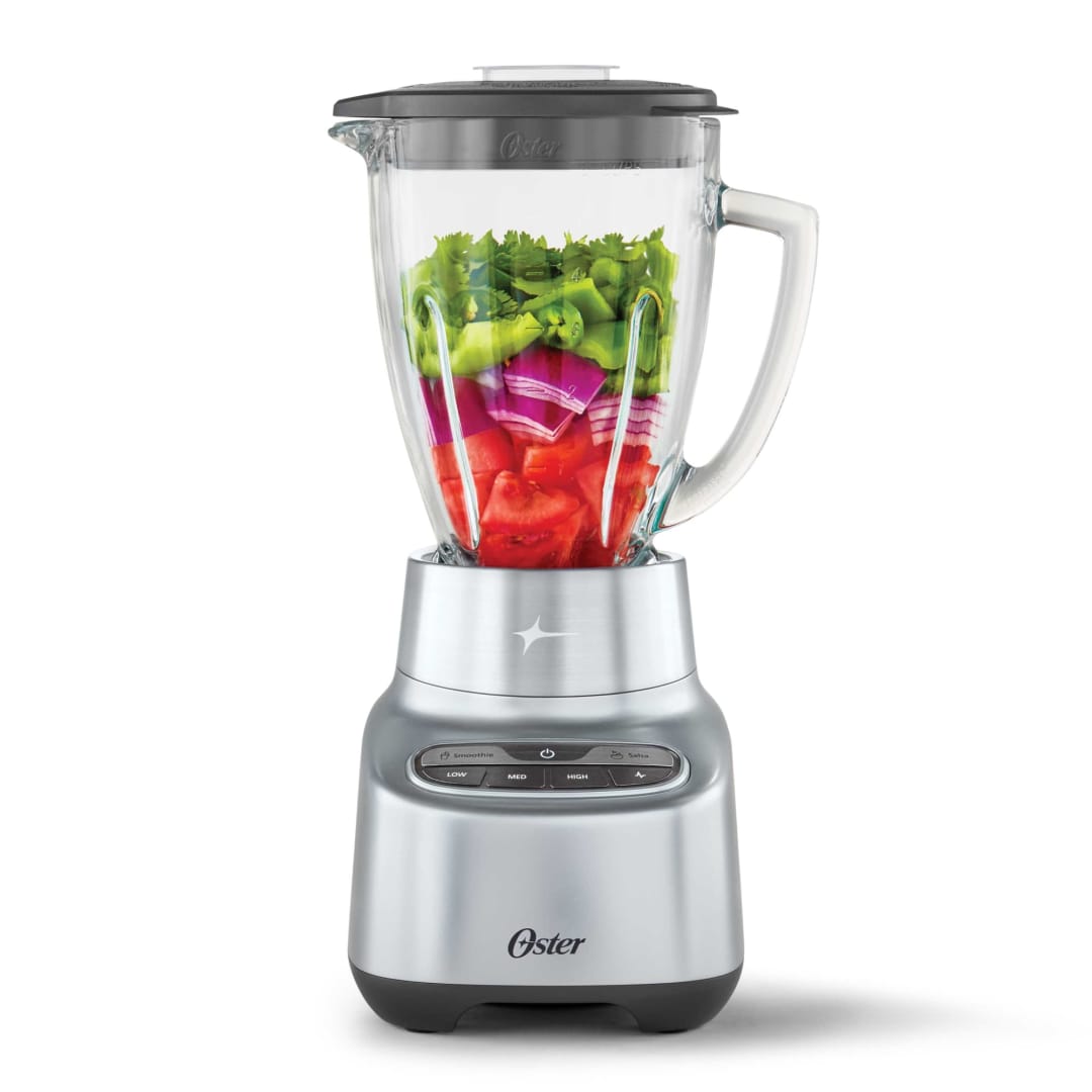 Oster 2-in-1 One Touch Blender with Stainless-Steel Blade and Boroclass Glass Jar, 800-Watt Smoothie Blender