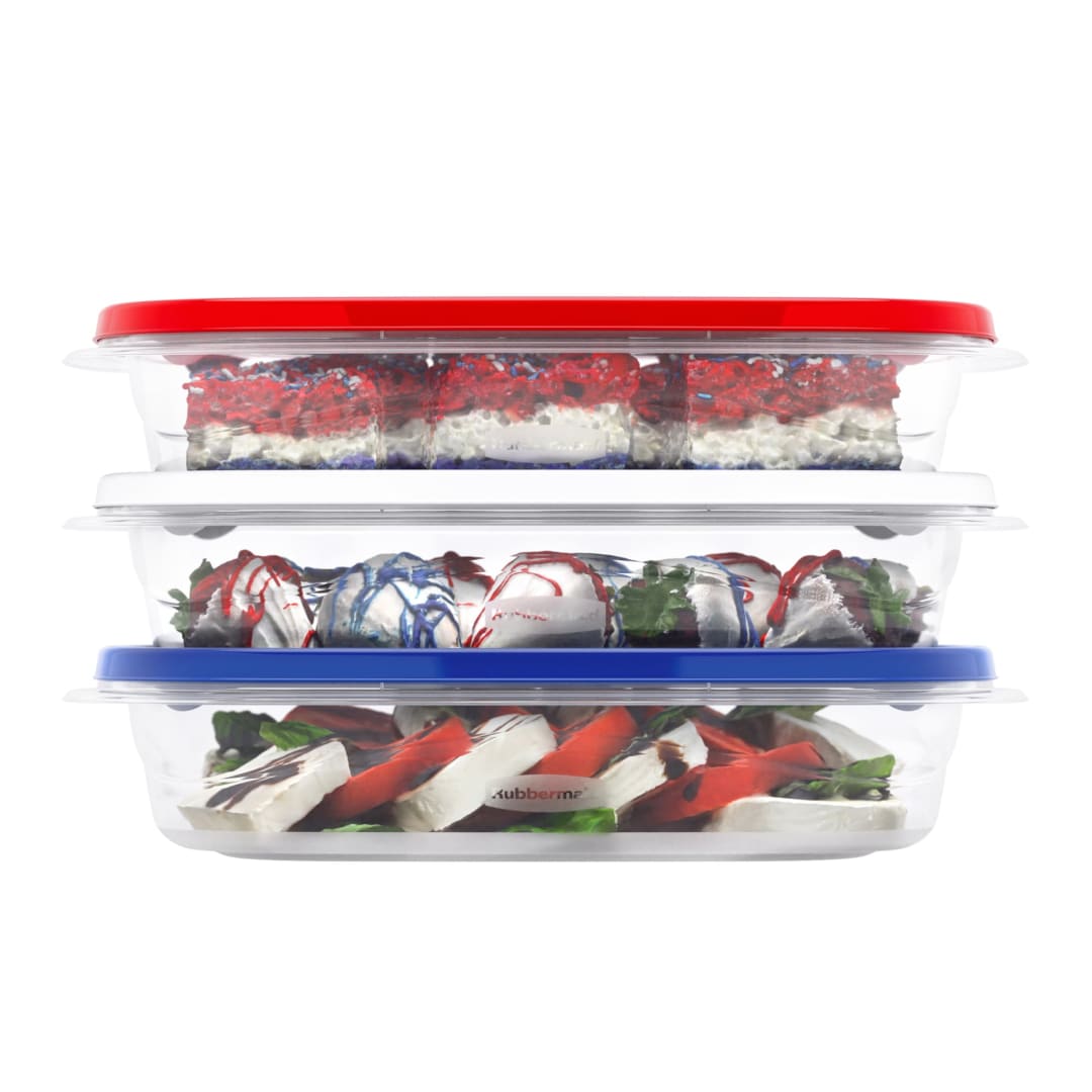 Rubbermaid TakeAlongs Special-Edition Americana 4-Cup Rectangle Food Storage Containers with Lids, 3-Pack, Snack Containers, QuikClik Seal, Ridged Lids, BPA-Free