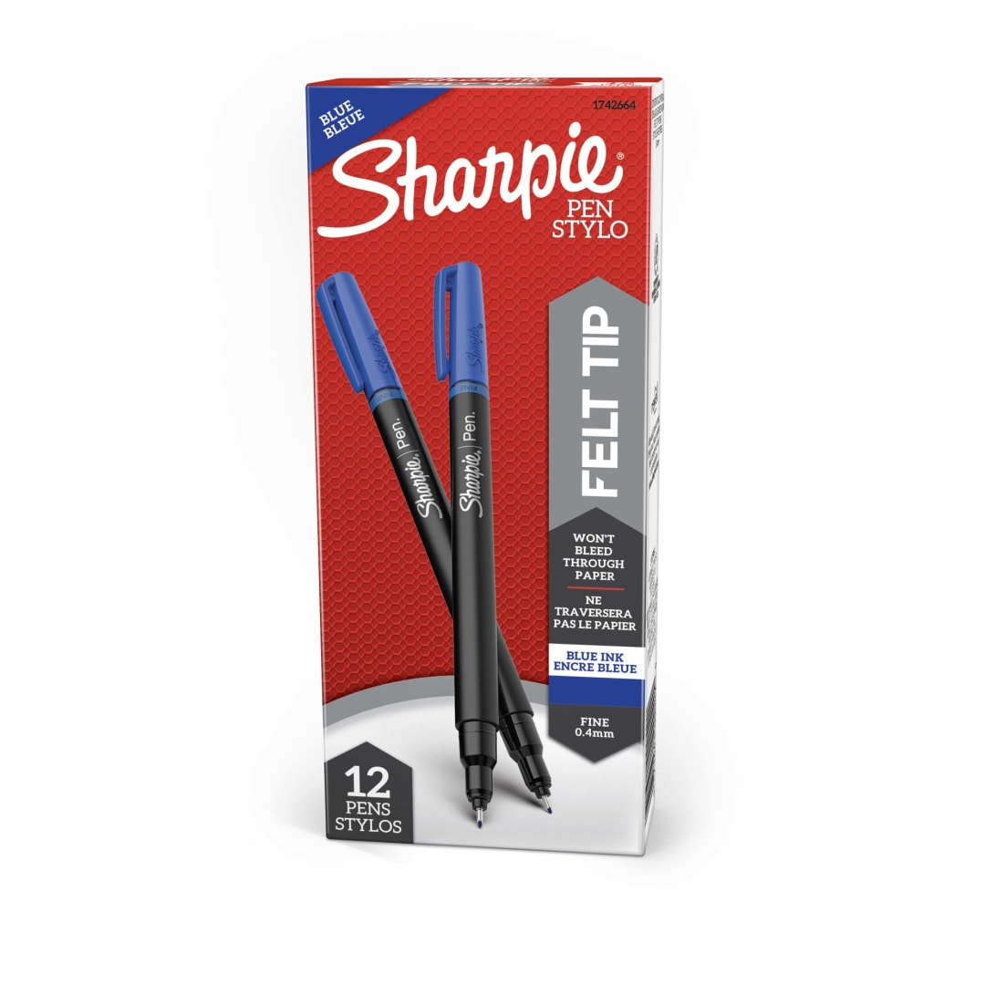 Sharpie® Felt Tip Pens, Fine Point (0.4mm), Blue, 12 Count