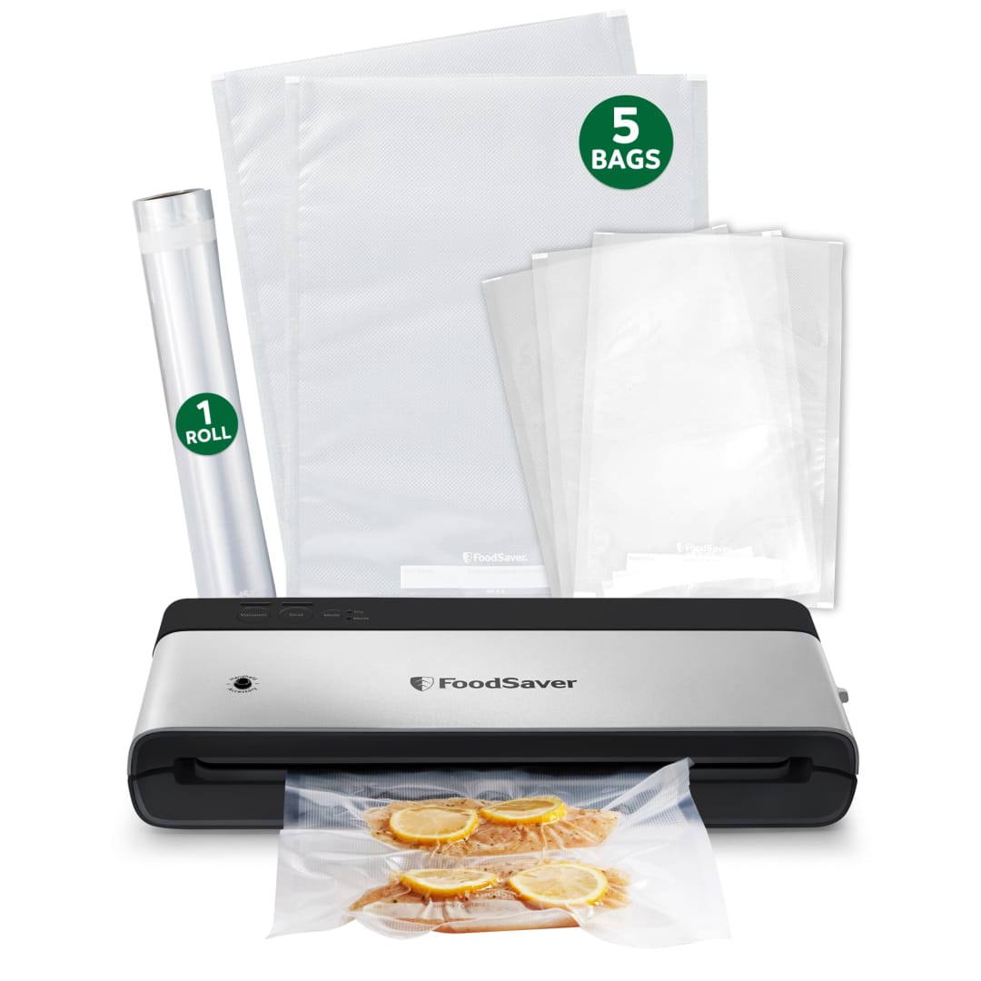 FoodSaver VS0150 PowerVac Compact Vacuum Sealing Machine, Vertical Vacuum Sealer Storage, Black & Stainless Steel
