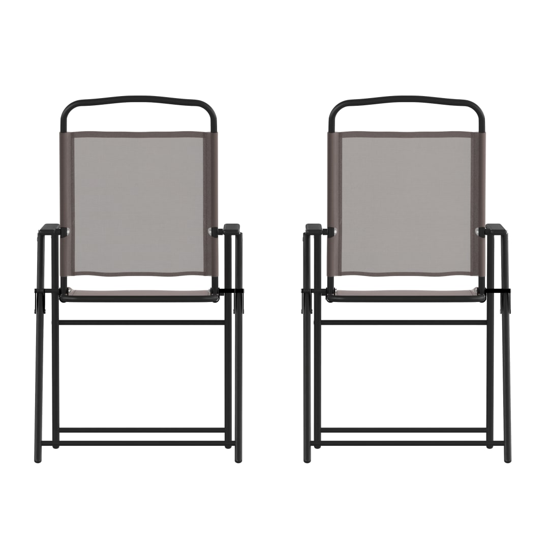 Set of 2 Mystic Folding Patio Sling Chairs, Outdoor Textilene Lawn Chairs with Armrests in Brown