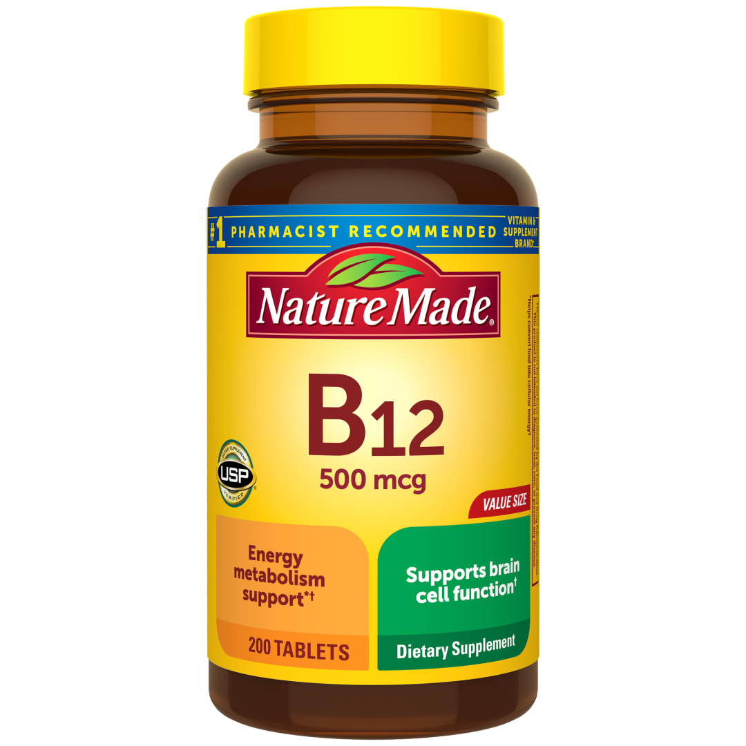 Nature Made Vitamin B12 500 mcg, Dietary Supplement for Energy Metabolism Support, 200 Tablets, 200 Day Supply