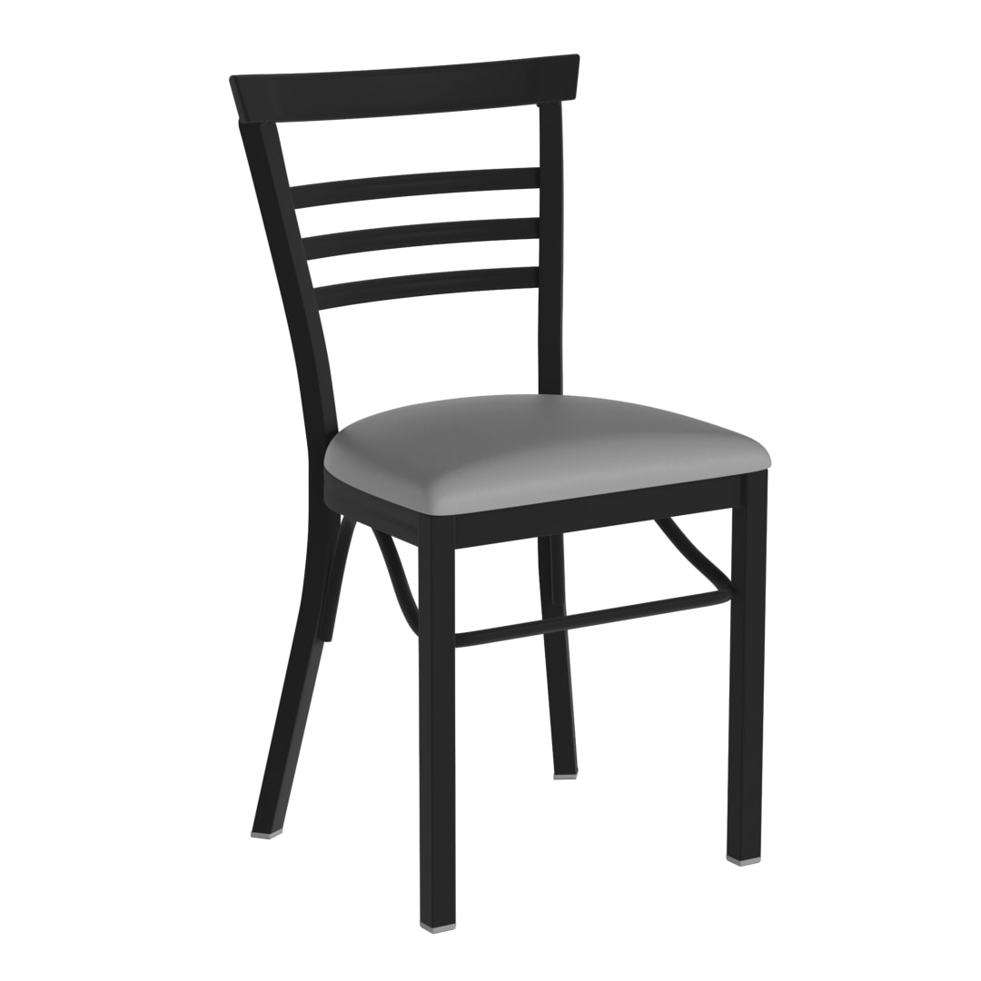 HERCULES Black Three-Slat Ladder Back Metal Restaurant Chair - Gray Vinyl Seat