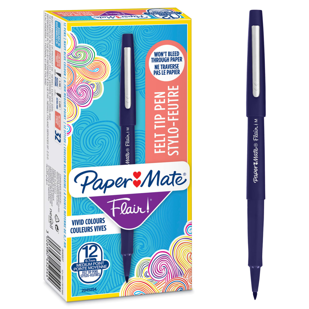 Paper Mate® Flair Felt Tip Pens | Medium Point (0.7mm) | Navy Blue | 12 Count