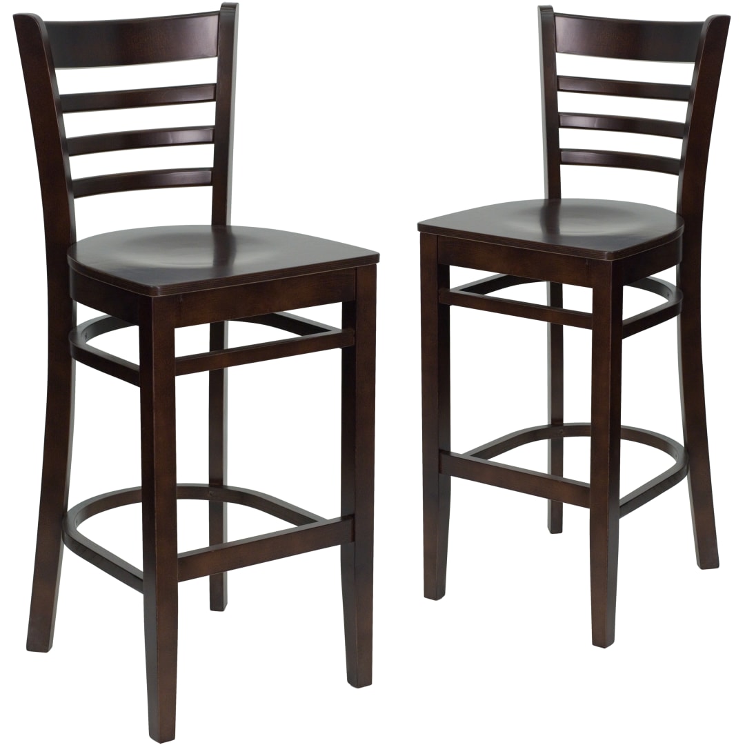 2 Pack HERCULES Series Ladder Back Walnut Wood Restaurant Barstool