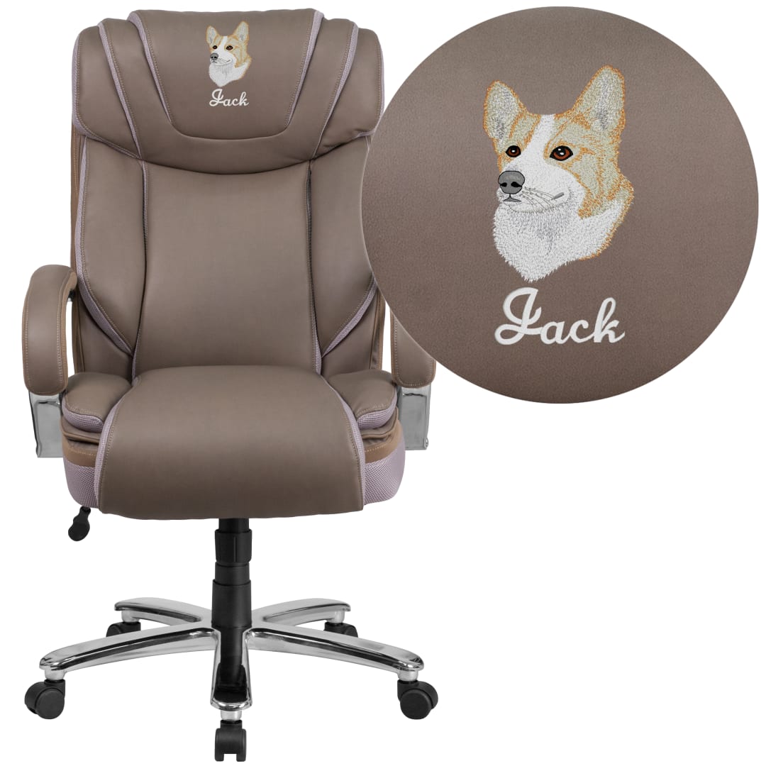 Embroidered HERCULES Series Big &amp; Tall 500 lb. Rated Taupe LeatherSoft Executive Extra Wide Ergonomic Office Chair
