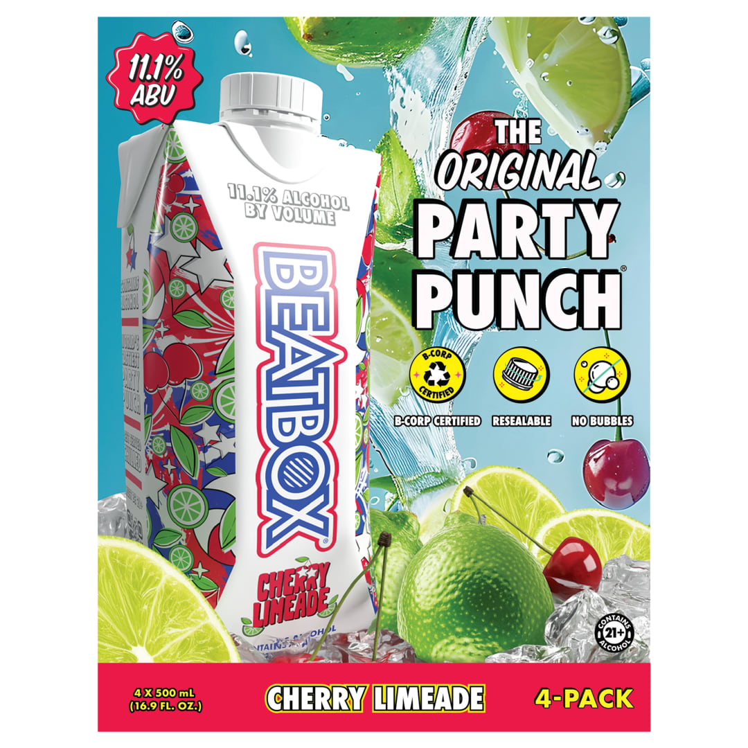 BeatBox Cherry Limeade Wine Cocktail, 11.1% ABV, 4 Pack, 500 mL Tetra Pak