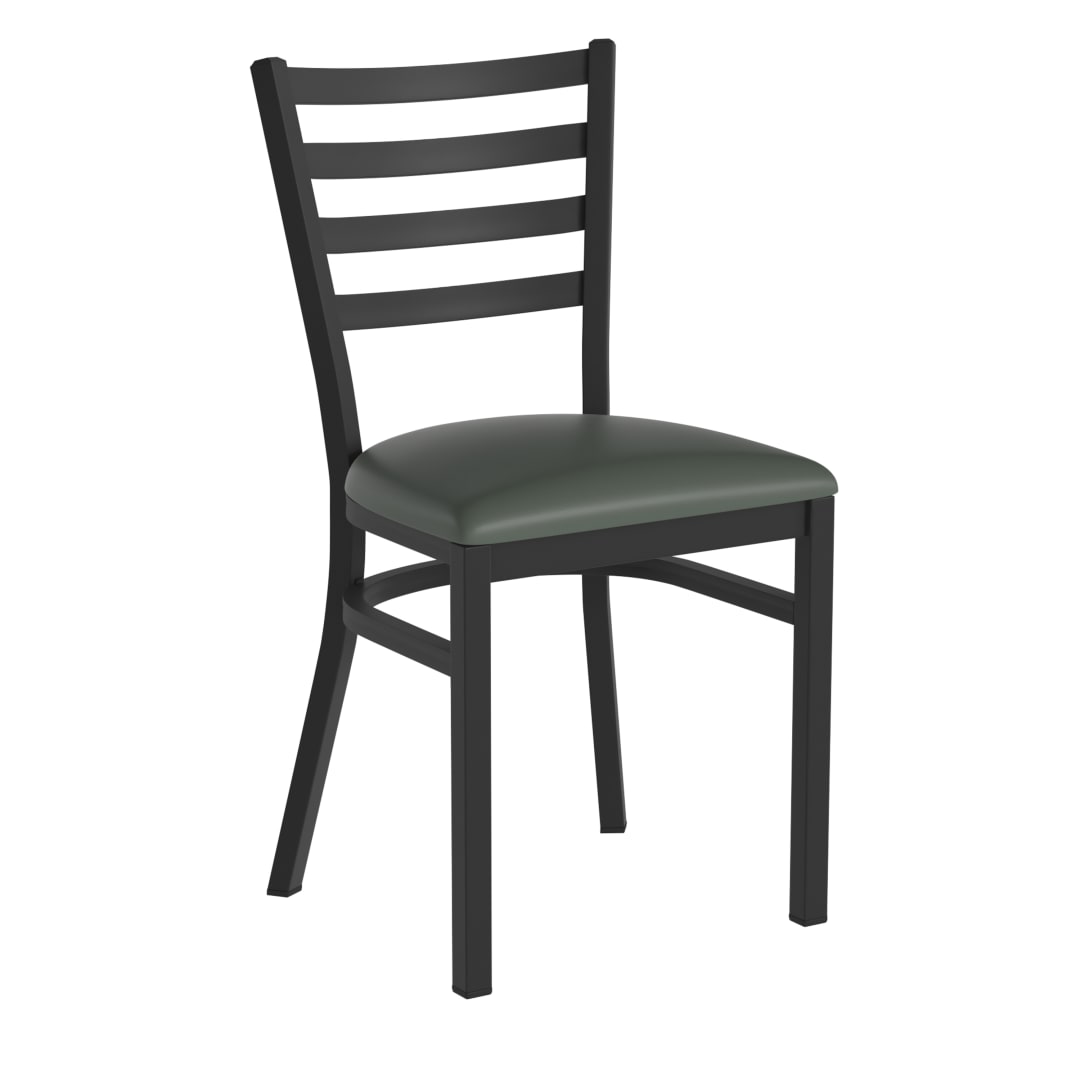 HERCULES Black Ladder Back Metal Restaurant Chair - Green Vinyl Seat