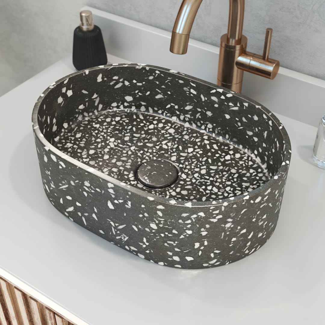 DreamLine Ambia Oval Terrazzo Vessel Sink in Dark Grey