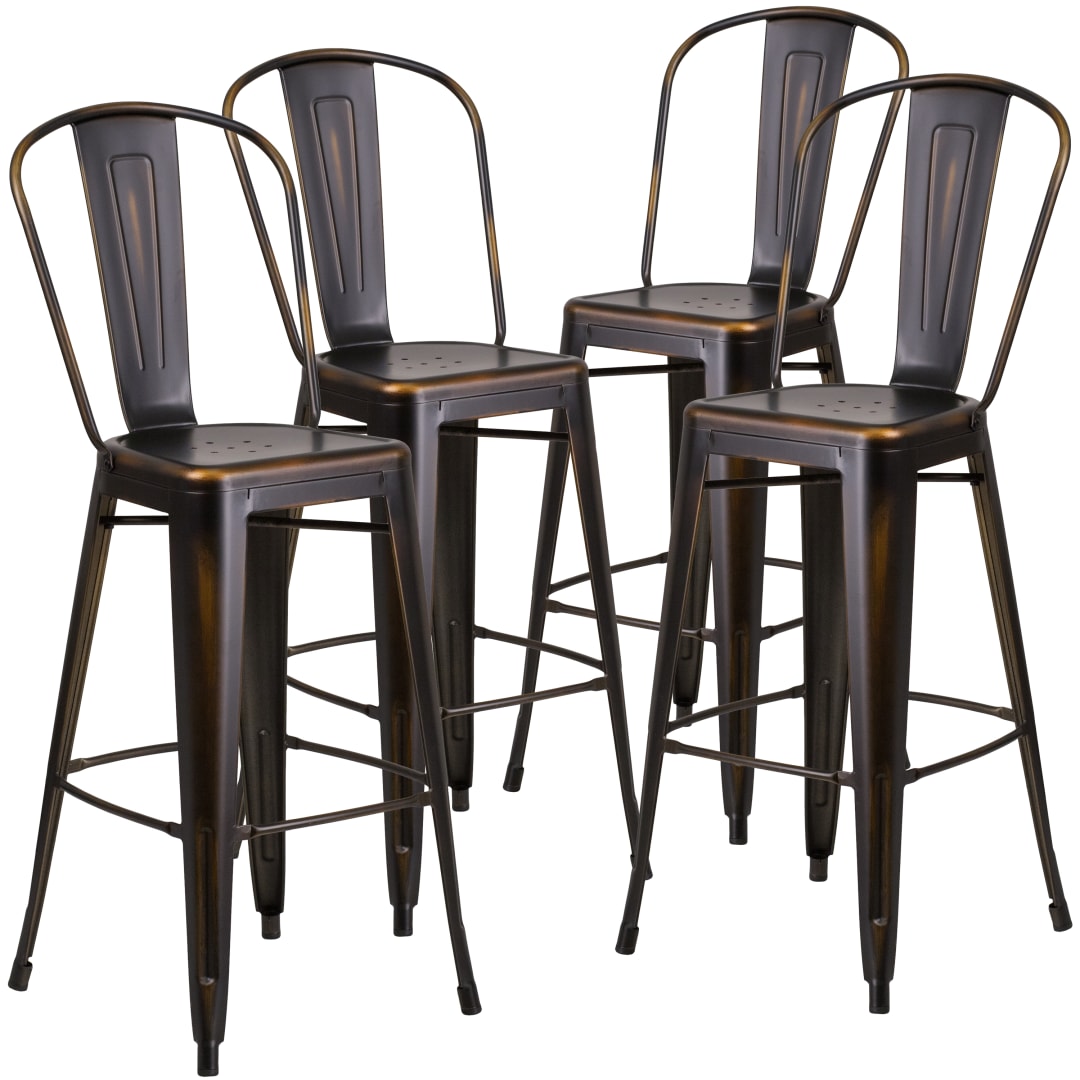 Blake Commercial Grade 4 Pack 30" High Distressed Copper Metal Indoor-Outdoor Barstool with Back