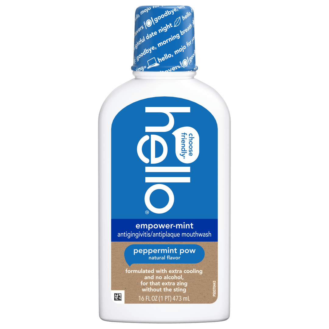 hello Empower-Mint Fluoride Free and Alcohol Free Mouthwash, Peppermint Pow, 16 Fl Oz Bottle