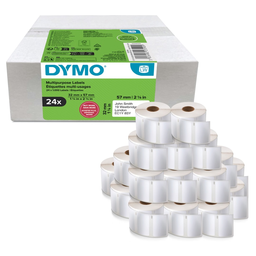 DYMO® Authentic LabelWriter™ Multi-Purpose Labels | 32mm x 57mm | 24 Rolls of 1,000 Easy-Peel Labels (24,000 Count) | Self-Adhesive | for LabelWriter™ Label Makers