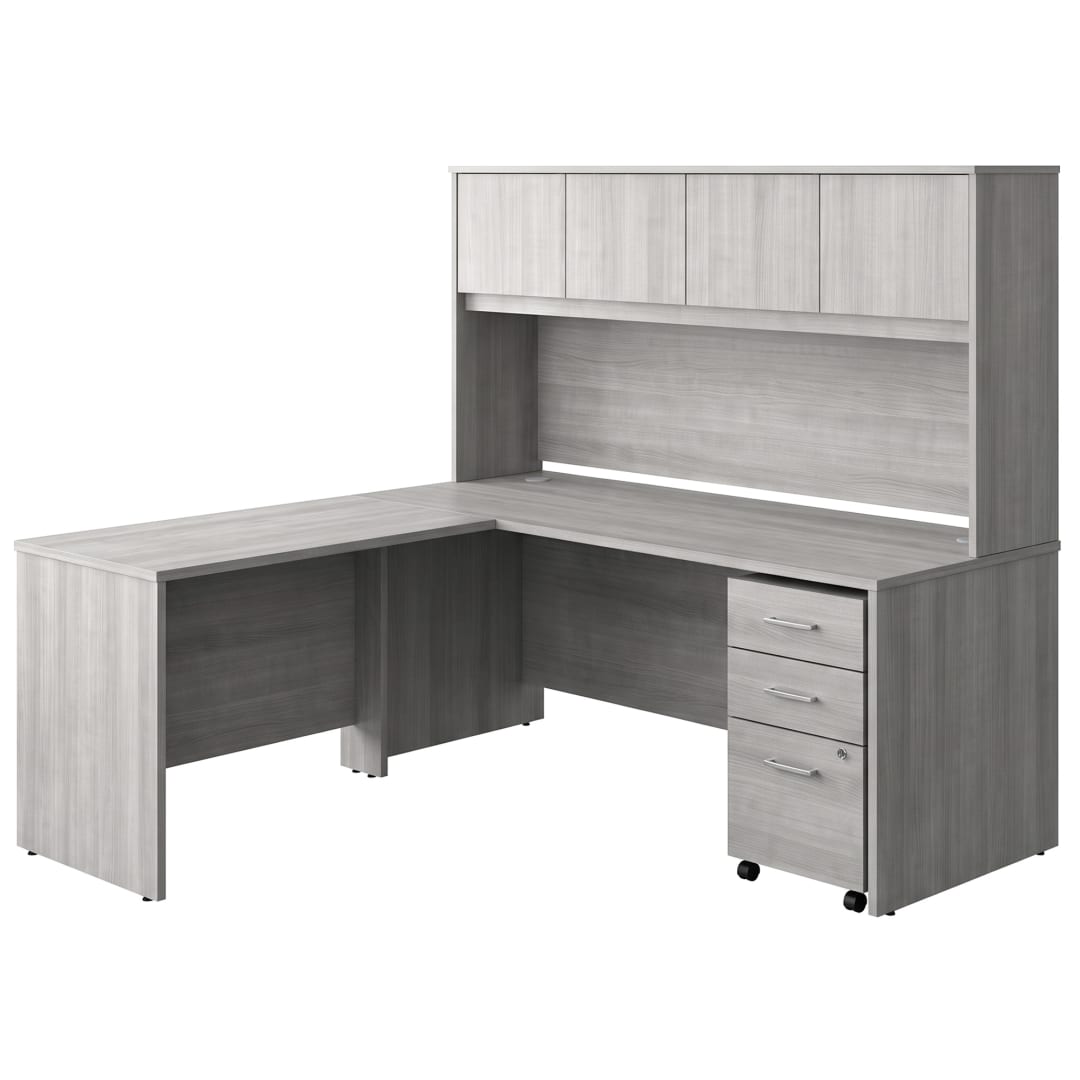 Cornerstone 71"W x 71"D Executive L-Desk with Hutch and 3-Drawer Mobile Pedestal, Slate Gray