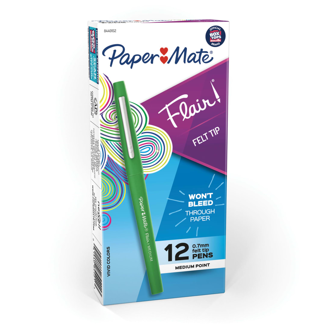 Paper Mate® Flair Felt Tip Pens, Medium Point (0.7mm), Green, 12 Count