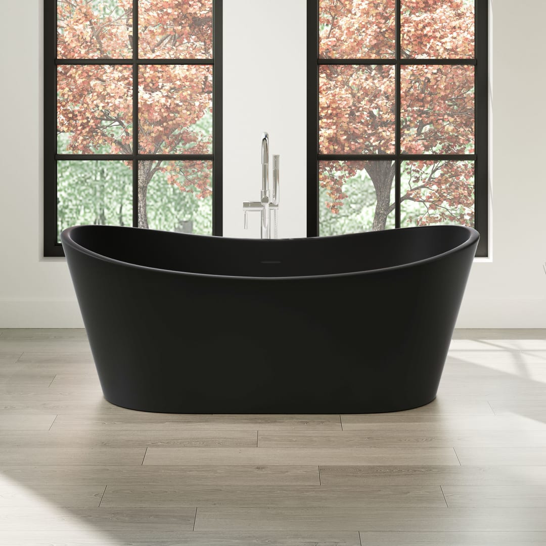 OVE Herschel 60 in. Freestanding Matte Black Bathtub Kit, Including an extra Satin Nickel Pop-up Drain Cap