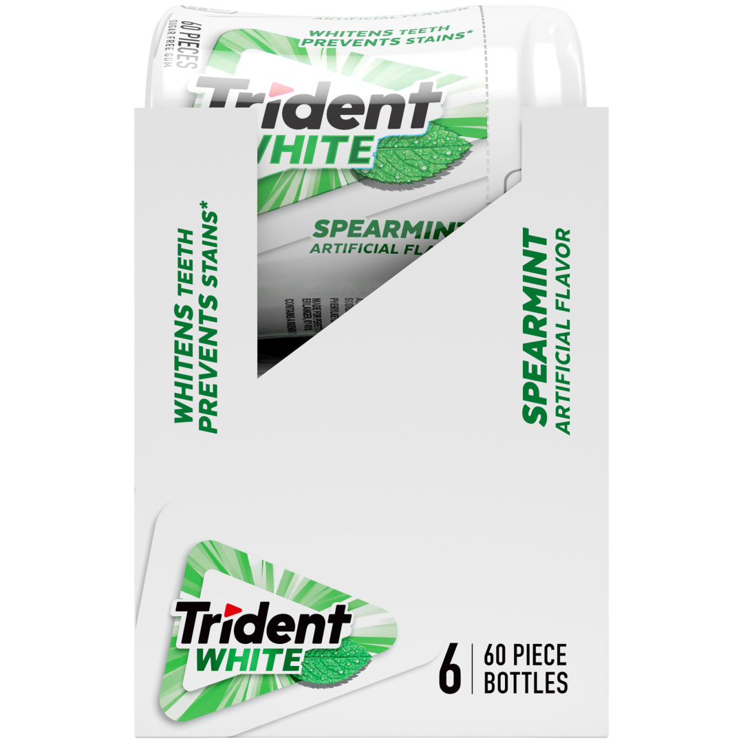 Trident White Sugar Free Chewing Gum Spearmint 60 pc Bottles - 6 Pack