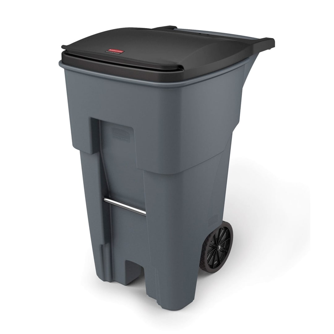 Rubbermaid Commercial Products 65 Gallon Rollout Trash Can, Gray