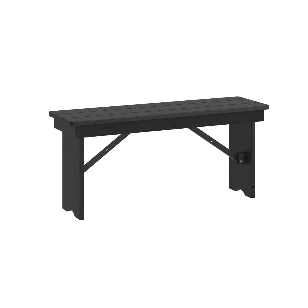 HERCULES 40" x 12" Black Wash Commercial Antique Solid Pine Farmhouse Folding Bench with Foldable Locking Legs