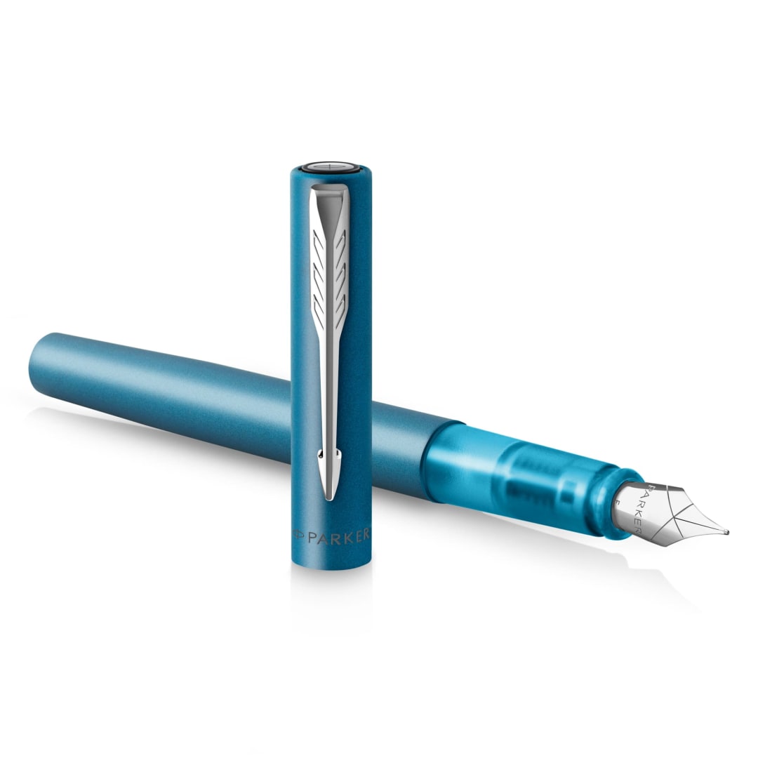 Parker Vector XL Fountain Pen | Metallic Teal Lacquer | Medium Nib with Blue Ink Refill | Gift Box