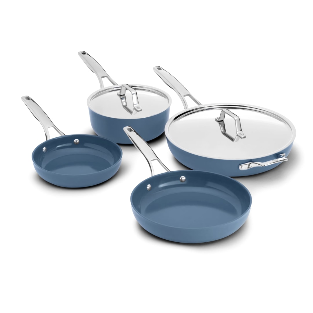 Calphalon Premier Ceramic Nonstick 6 Piece Cookware Set, Durable Pots and Pans for Everyday Cooking, Long Lasting PFAS-Free Kitchen Set, Dishwasher Safe, Macaron
