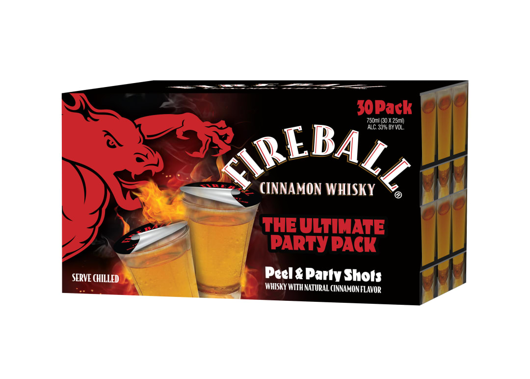 Fireball Cinnamon Whisky Peel & Party Shots 30 Pack 25ml Shots 66 Proof