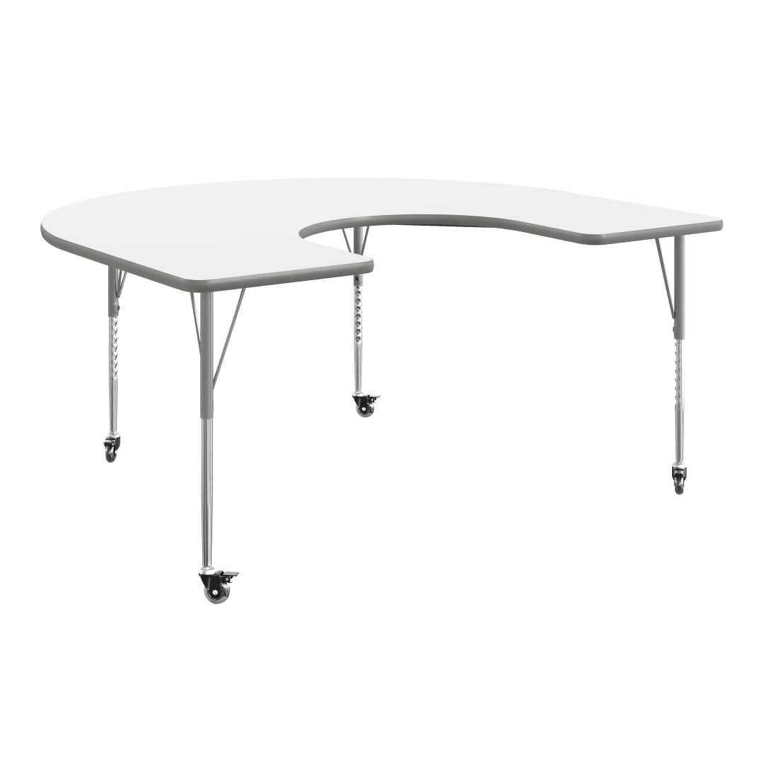 Wren 66'' x 60" Horseshoe Adjustable Height Activity Table, Thermal Laminate Top, Standard Legs with Locking Casters, White