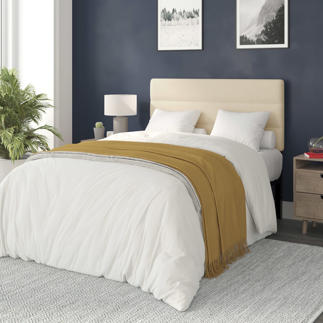 Paxton Full Channel Stitched Fabric Upholstered Headboard, Adjustable Height from 44.5" to 57.25" - Cream