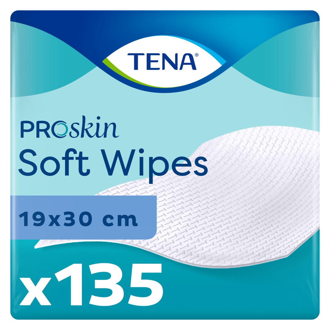 TENA ProSkin Soft Wipes – Gentle, Highly Absorbent Dry Wipes for Adults with Excellent Wet Strength, Ideal for Everyday Personal Hygiene - 19 cm x 30 cm, Pack of 135 Wipes