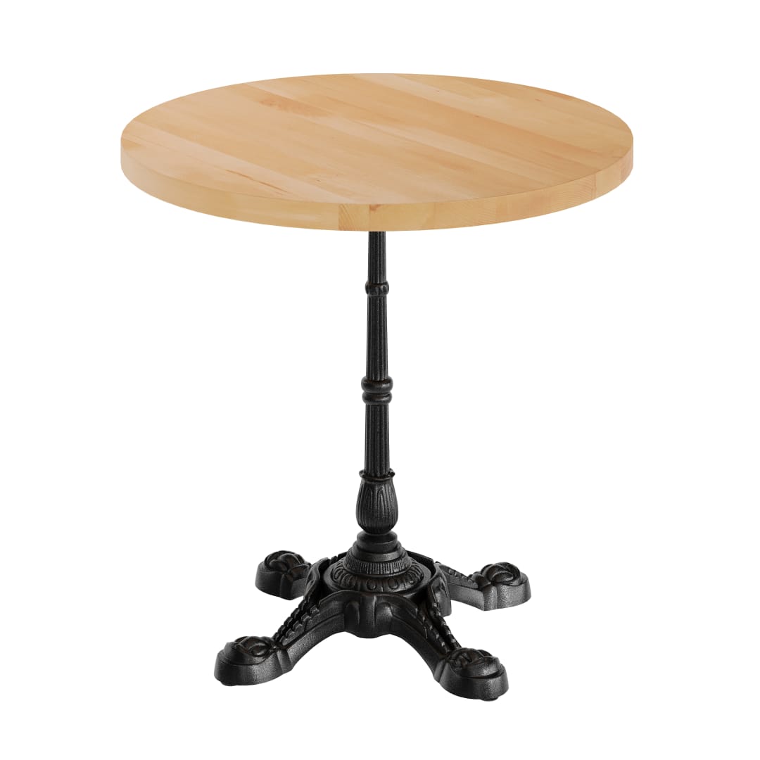Bennett 30" Round Solid Wood Commercial Indoor Tabletop in Natural with 22.75" x 22.75" Rust-Resistant Black Cast Iron Decorative Bistro Table Base