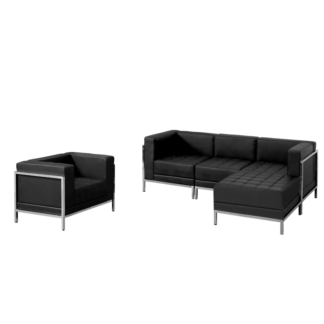 HERCULES Imagination Series Black LeatherSoft Sectional &amp; Chair with Ganging Clips, 5 Pieces