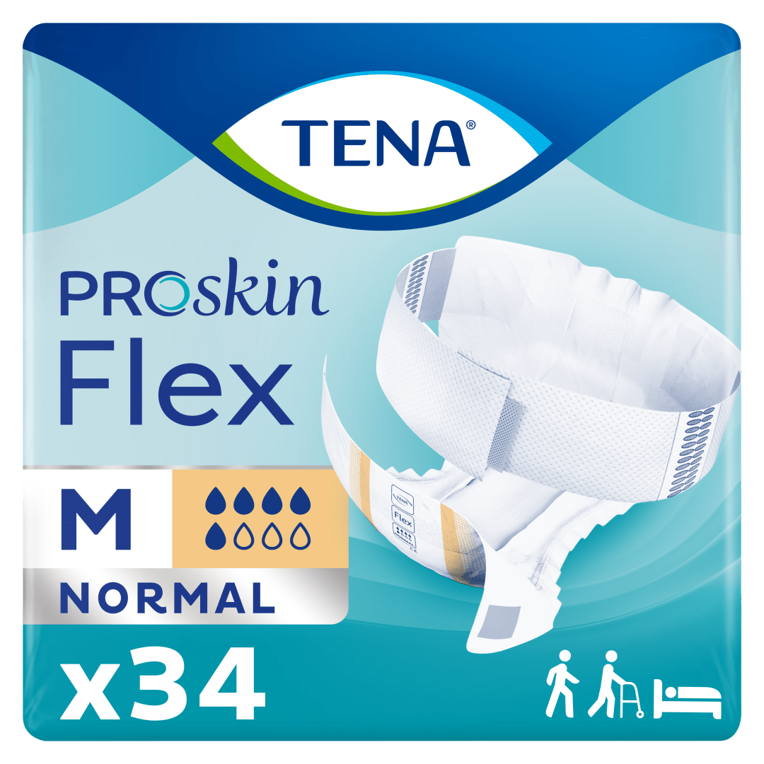 TENA ProSkin Flex Normal – Belted Incontinence Briefs for Heavy Leakage with Adjustable COMFIStretch™ Belt, Easy-Fastening System &amp; Triple Skin Protection - Medium, Pack of 34