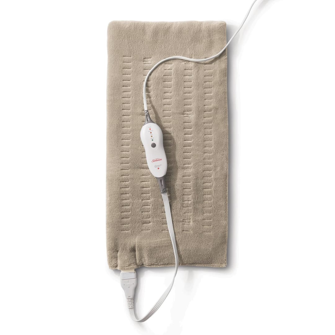 Sunbeam® Premium King Size Heating Pad with Compact Storage, Moist Integrated Heating Pad for Pain Relief, Beige
