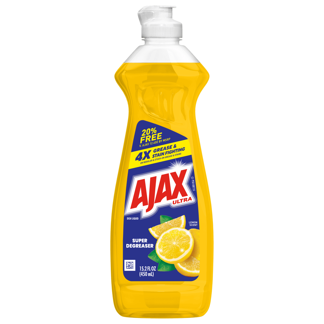 Ajax Ultra Liquid Dish Soap, Super Degreaser, Mess-Free, Easy-Flip Cap, Lemon Scent, 15.2 fl oz