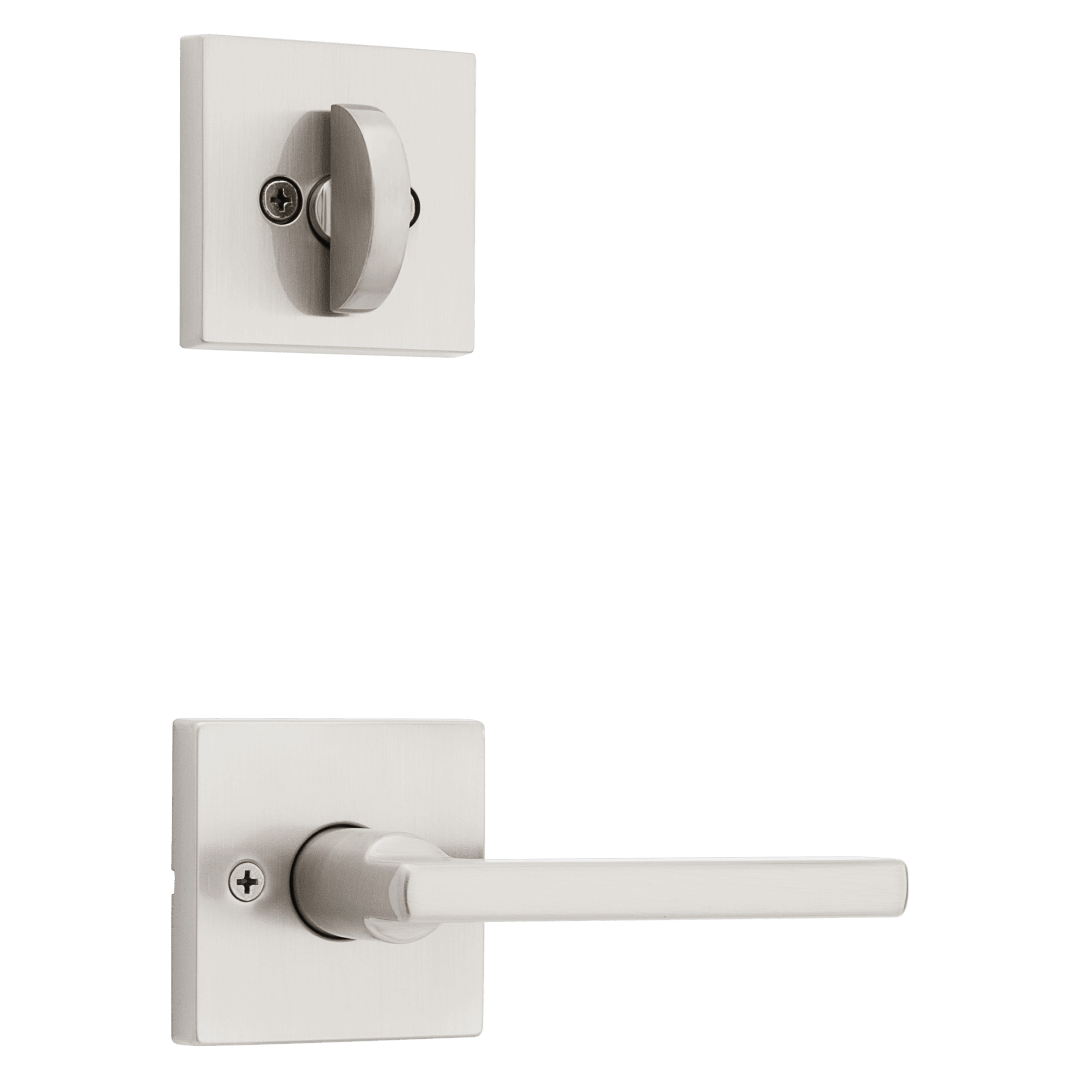 966 Single Cylinder Interior Pack w/ Square Rose Halifax Lever Handlesets in Satin Nickel