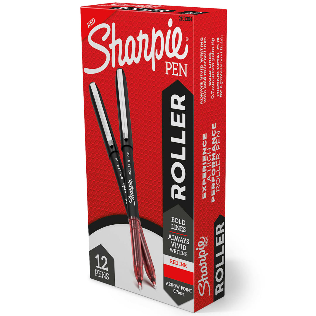 Sharpie® RollerBall® Pen, Arrow Point (0.7mm) Pen for Bold Lines, Red Ink, 12 Count